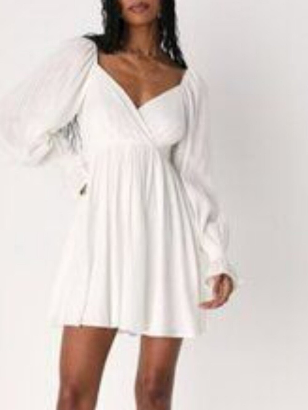 Lulu's White Long-Sleeve Empire Mini Dress Sz L